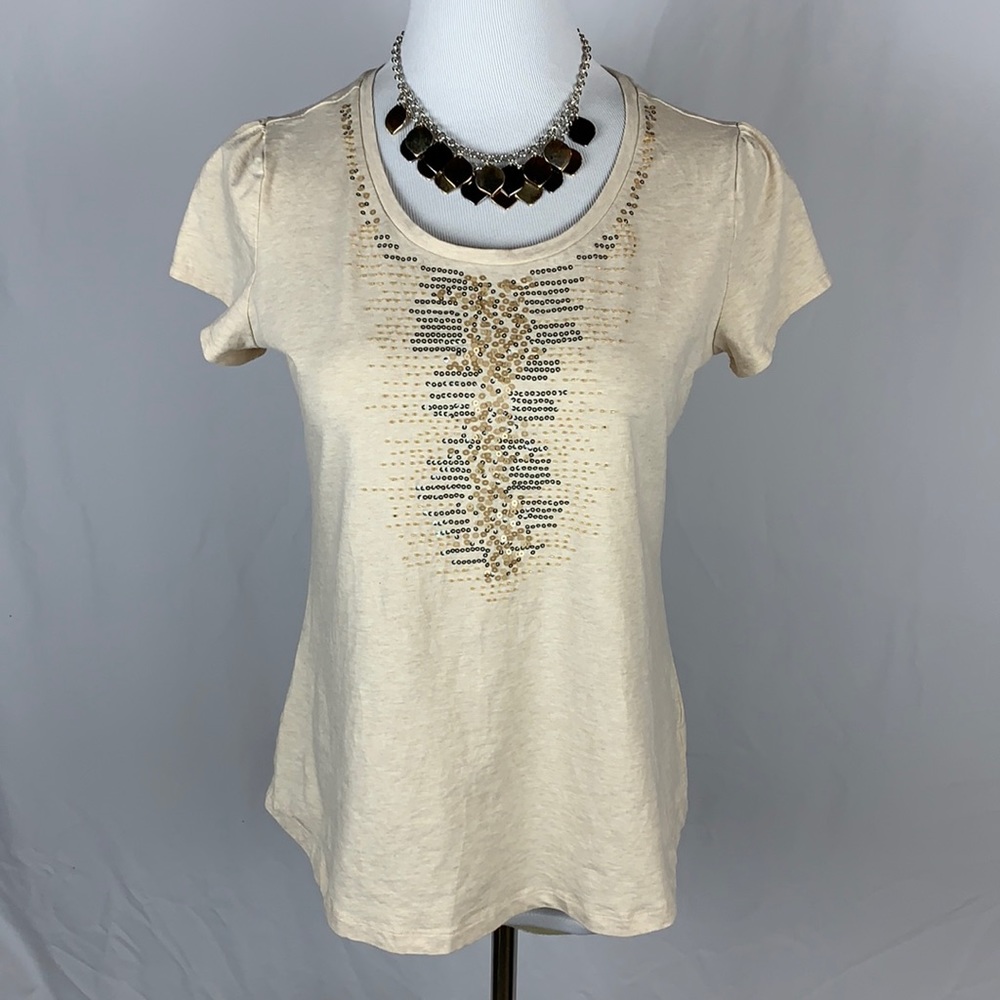 Relativity Tan T Shirt with Sequins & Beading